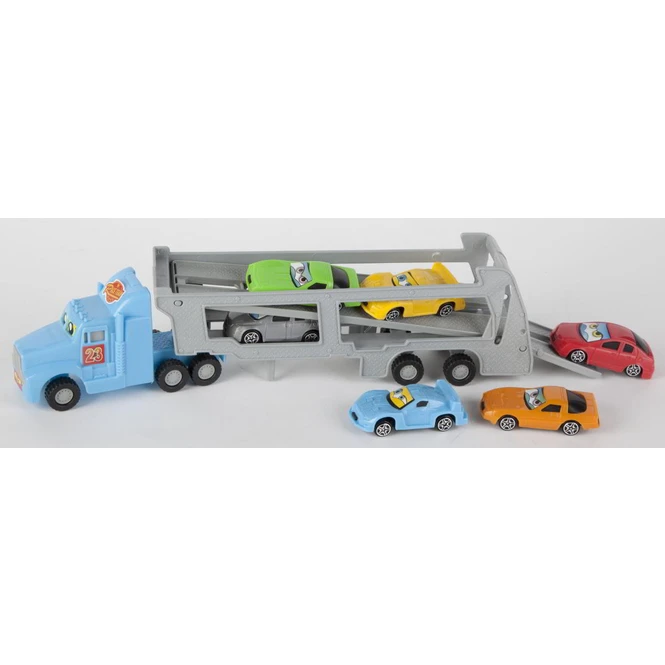 Autotransporter Mit Freilauf - Inkl. 6 Fahrzeuge - 32x9x5 Cm - 1 Stück 1 Autotransporter Mit Freilauf - Inkl. 6 Fahrzeuge - 32x9x5 Cm - 1 Stück